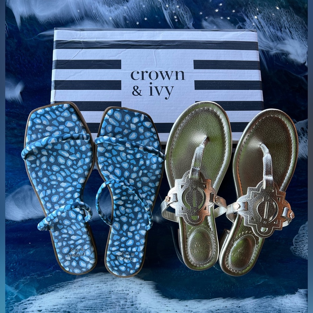 SALE! NEW! X2 Crown & Ivy Sandals - Gold and Blue pair Size 7.5 BUNDLE or BUY!